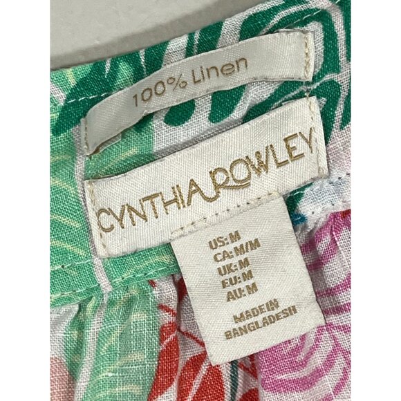 Cynthia Rowley Tropical Linen Tank Top Pink M Floral Preppy Chic Feminine Artsy - Picture 2 of 9